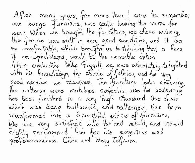 Figgitt Upholstery & Interiors Testimonial